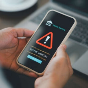 Bank app with a system warning icon on the screen