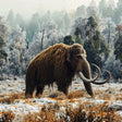 Woolly mammoth standing in a snowy forest