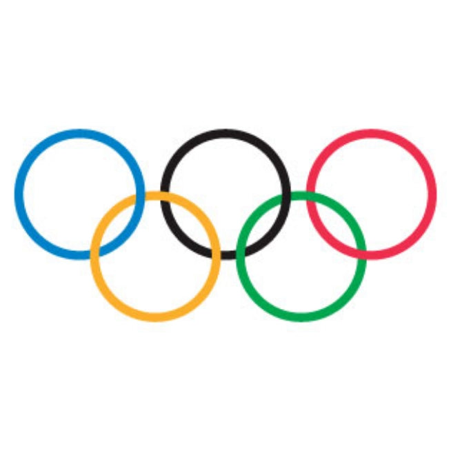 Five interlocking rings in blue, yellow, black, green, and red on a white background