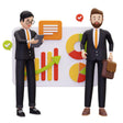 Two business figures with a chart and graphs in the background