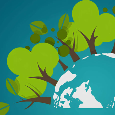 Illustration of trees and a mountain on a blue background