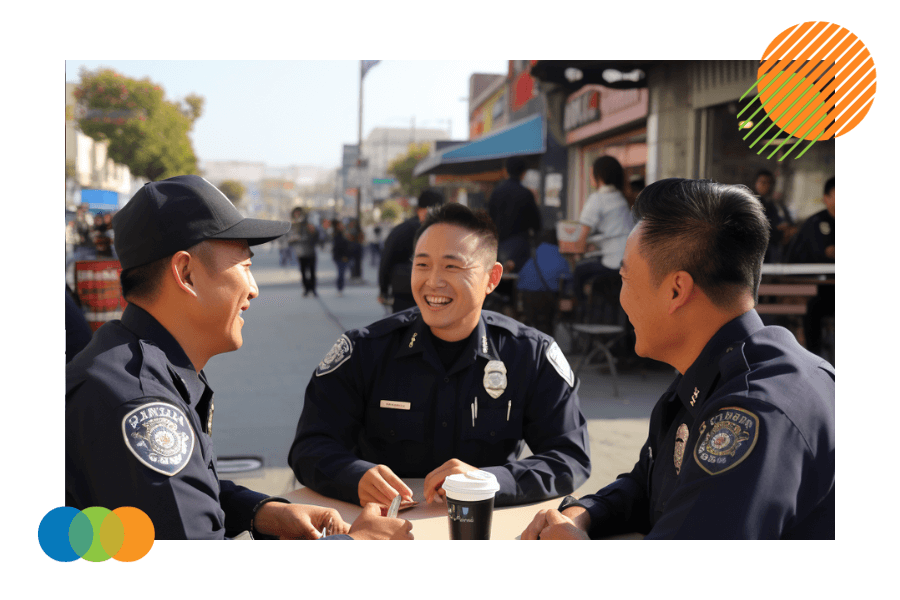 Law enforcement interacting in a Korean community